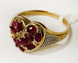 GOLD, DIAMOND & RUBY RING - SIZE N - A/F - (2 SMALL STONES MISSING)