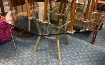 1970 VINTAGE BRASS & GLASS DINING TABLE