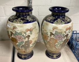 A PAIR OF SATSUMA VASES WITH FIGURE DEPICTIONS SIGNED - 30 CMS (H) APPROX