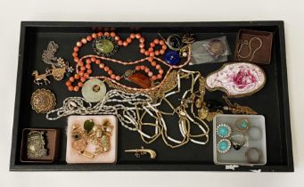 VARIOUS JEWELLERY - SOME GOLD CONTENT, SILVER NAVAL MILITARY BADGE ETC