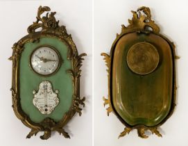 FRENCH BRASS - ENAMELLED CLOCK BAROMETER ROCOCO STYLE A/F - 23.5 CMS (H) APPROX