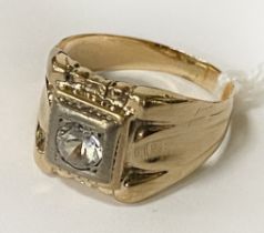 14CT YELLOW GOLD & DIAMOND RING - SIZE P (TESTED) - 5.9 GRAMS APPROX