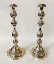 PAIR OF HM SILVER CANDLESTICKS - 36 IMP OZS APPROX - 35 CMS (H) APPROX