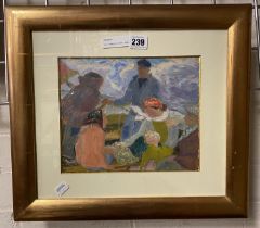 GILT FRAMED PICTURE - MIXED MEDIA ''FAMILT MEETING'' 20CM X 25CM