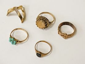 COLLECTION OF FIVE 9CT GOLD RINGS WITH GEMSTONES