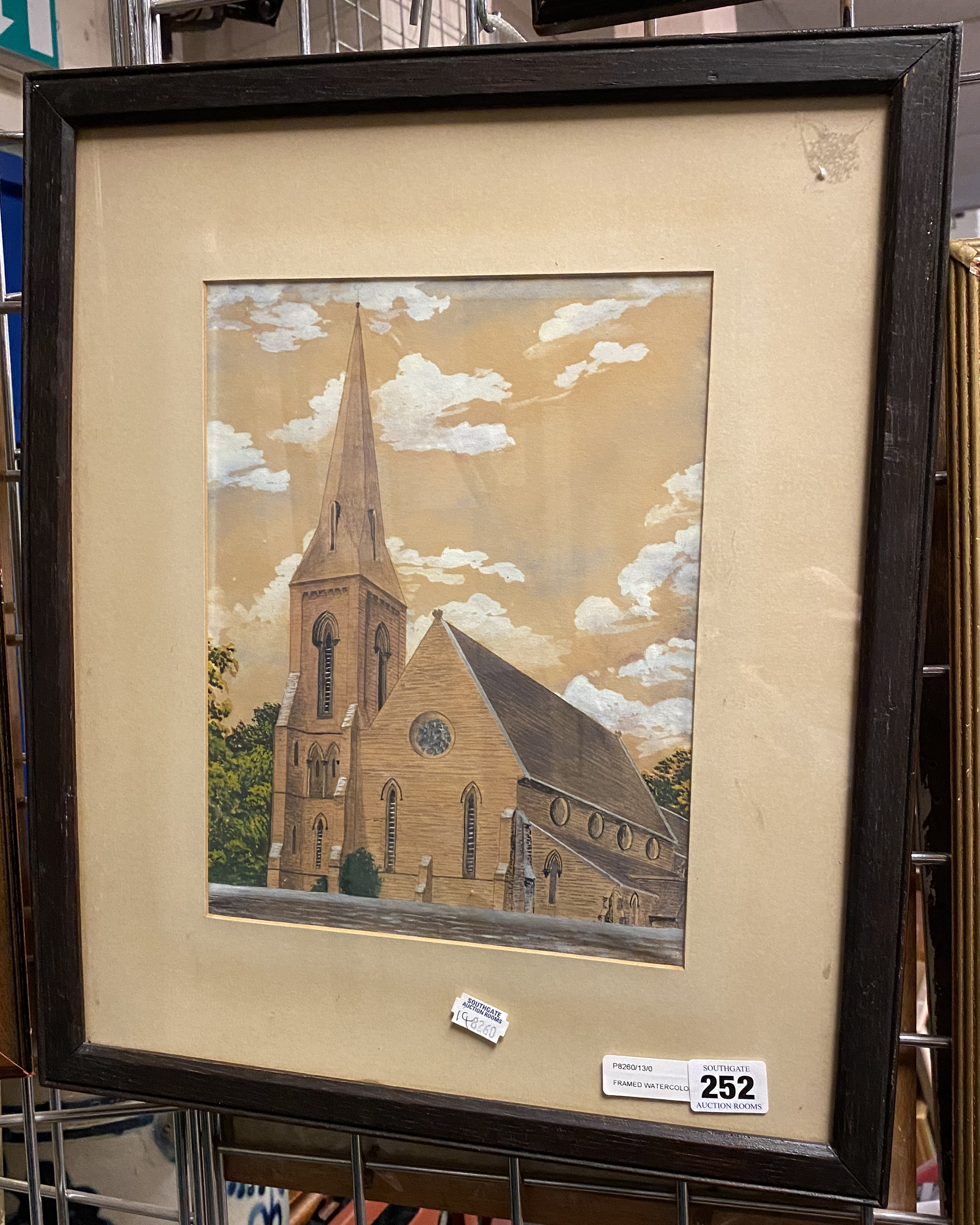 FRAMED WATERCOLOUR OF CHURCH