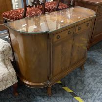 MAHOGANY CURVED SIDE CABINET & GLASS TOP
