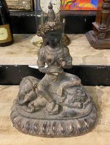 LARGE BRONZE CHINESE FIGURE WITH ELEPHANT - 37 CMS (H) APPROX