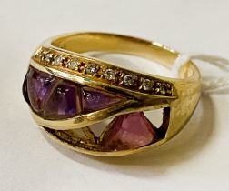 18 CARAT GOLD DIAMOND & GEMSTONE RING - APPROX TOTAL 8 GRAMS - SIZE Q - A/F