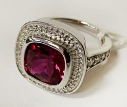 925 SILVER & RED GEMSTONE RING - SIZE K