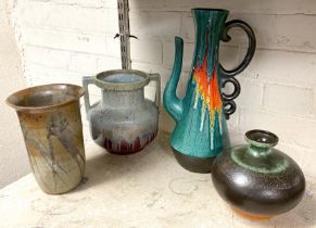 COLLECTION OF ART POTTERY INCL. LAVAWARE JUG & LAVAWARE URN