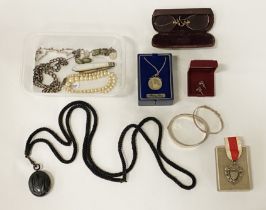 COLLECTION OF MOSTLY SILVER ITEMS WITH VICTORIAN PENDANT ON CHAIN & SPECTACLES