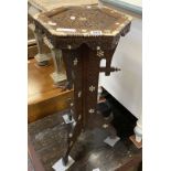 OLD CARVED WOOD STAND WITH MOTHER OF PEARL & BONE INLAY