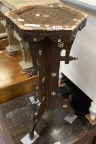 OLD CARVED WOOD STAND WITH MOTHER OF PEARL & BONE INLAY