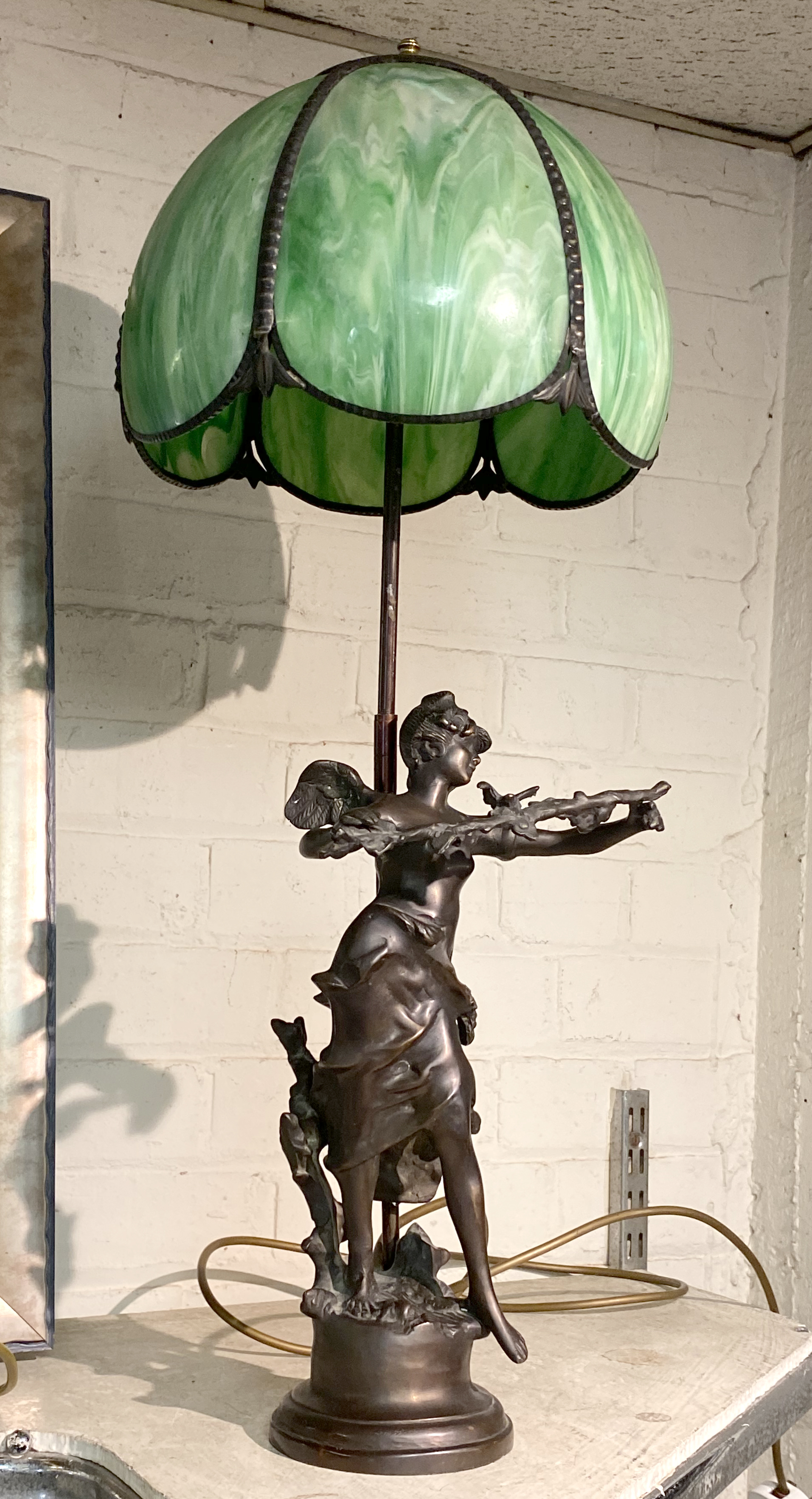 FIGURAL NEOCLASSICAL LADY BRONZE LAMP A/F - 62 CMS EXCLUDING SHADE