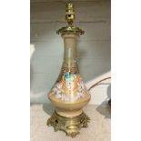 FRENCH HAND PAINTED TABLE LAMPS WITH BRASS BASE