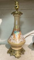 FRENCH HAND PAINTED TABLE LAMPS WITH BRASS BASE