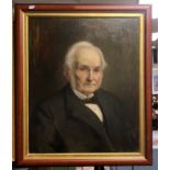 FRENCH SCHOOL FRAMED OIL CANVAS - PORTRAIT OF A GENTLEMAN - SIGNED & INSCRIBED - 51CM X 61CM