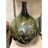 EARLY CHEMIST BOTTLE, HAND BLOWN WITH PONILL MARK TO BASE & STOPPER ARMORIAL HAND PAINTED