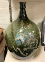 EARLY CHEMIST BOTTLE, HAND BLOWN WITH PONILL MARK TO BASE & STOPPER ARMORIAL HAND PAINTED
