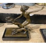 BRONZE ART DECO STYLE GIRL & DOG 24CMS (H) APPROX