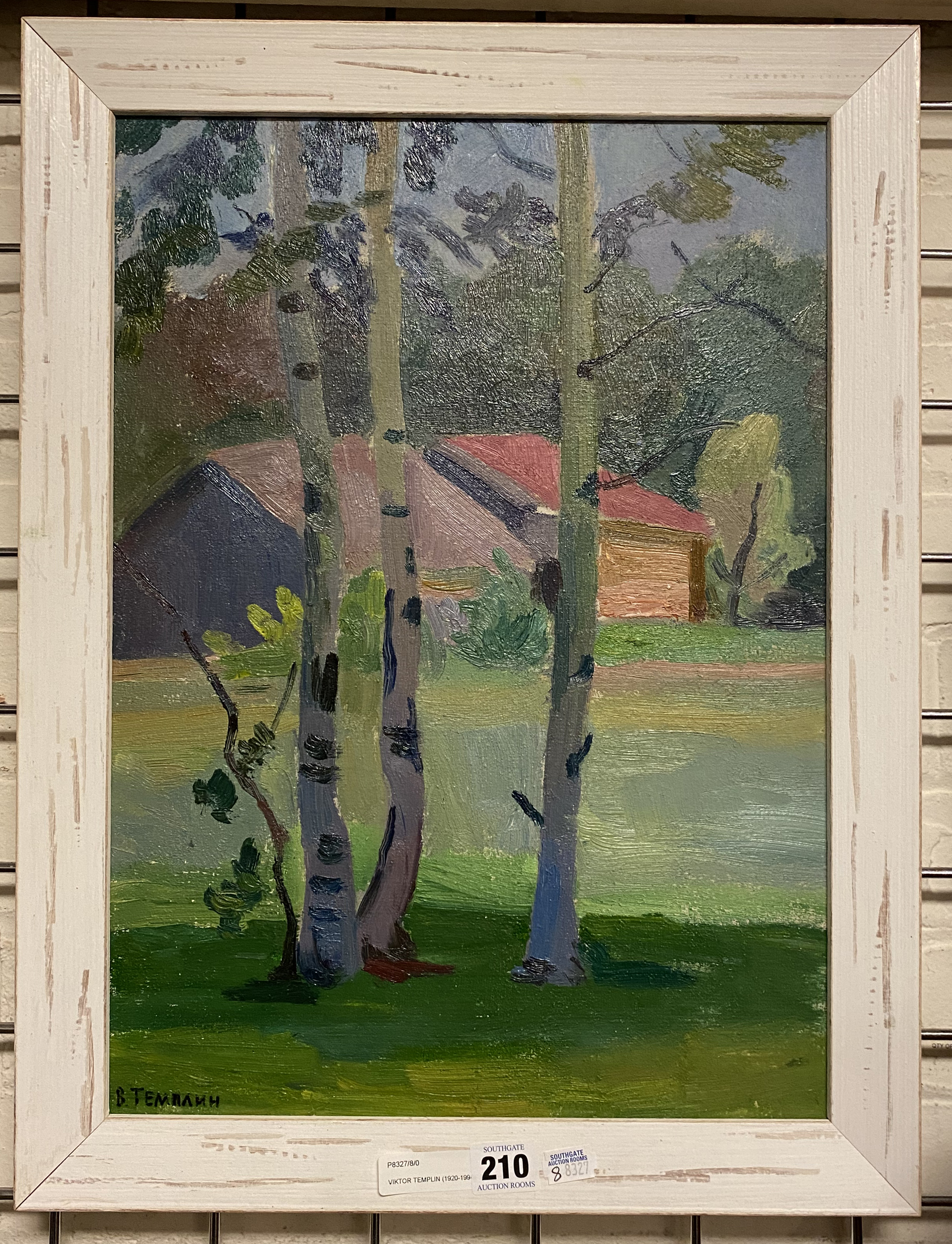 VIKTOR TEMPLIN (1920-1994) ARTIST COUNTRY HOUSE -1963 OIL ON BOARD 48CM X 32CM