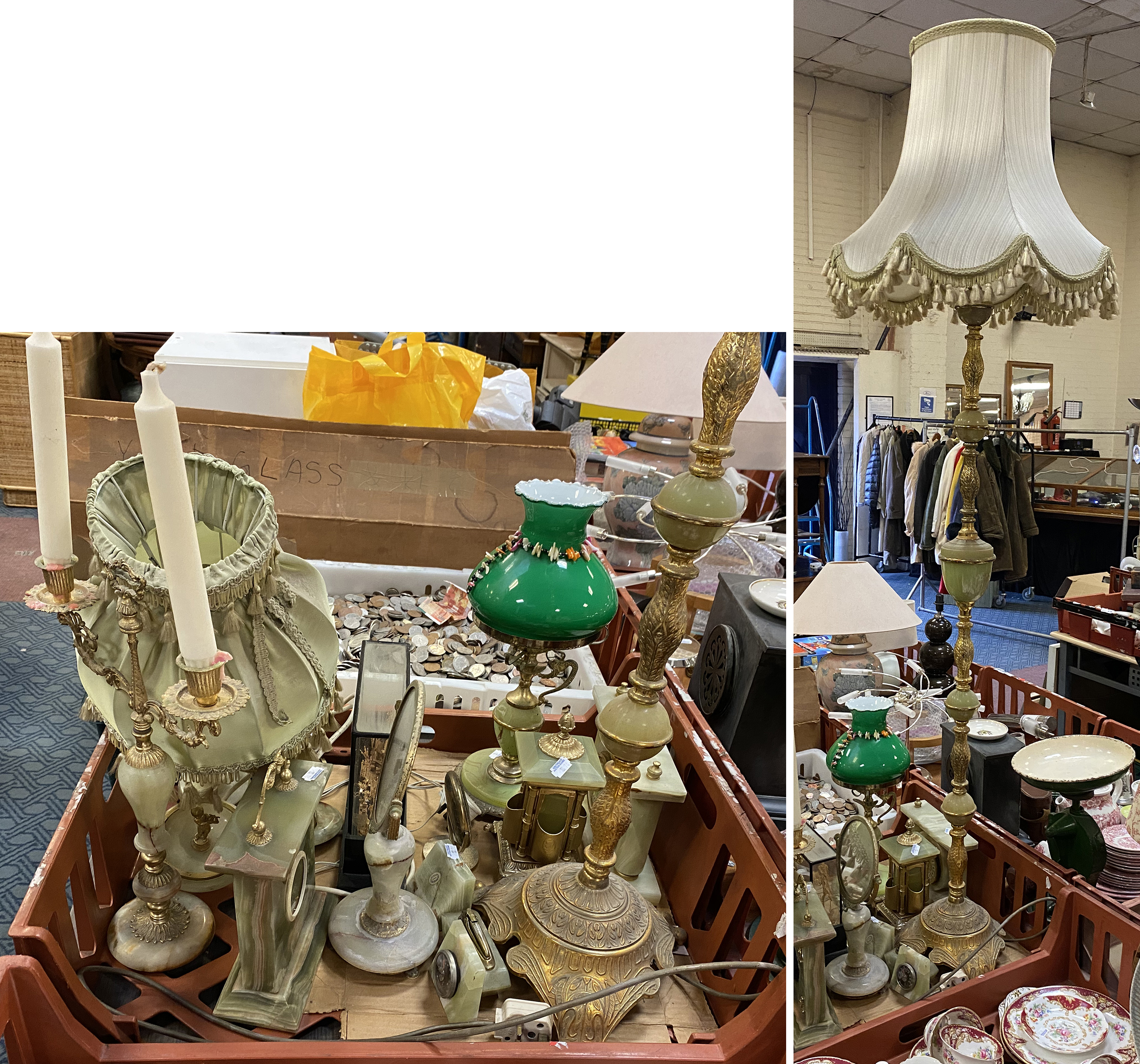 COLLECTION OF ONYX ITEMS TO INCLUDE LAMPS, CLOCKS & CANDELABRA