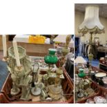 COLLECTION OF ONYX ITEMS TO INCLUDE LAMPS, CLOCKS & CANDELABRA