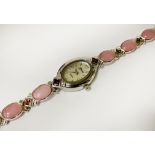 STERLING SILVER COCKTAIL WATCH WITH PINK QUARTZ