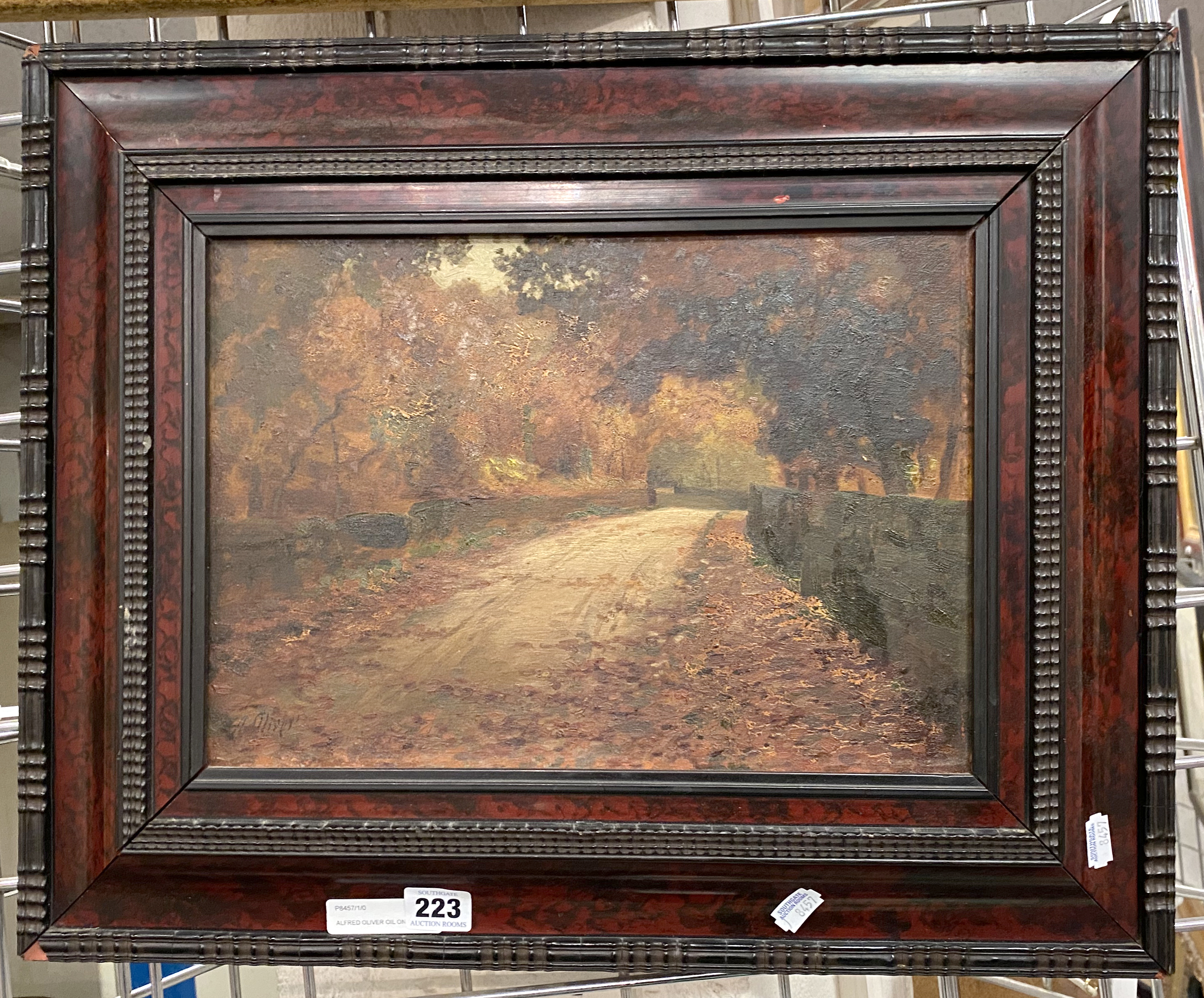 ALFRED OLIVER OIL ON BOARD ''FOREST DEPICTING'' FRAMED- 24CMS (H) X 34.2CMS (W) INNER FRAME