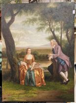 NEOCLASSICAL OIL ON CANVAS OF STATELY LADY & GENTLEMAN - 70CMS (H) X 51.5CMS (W) APPROX
