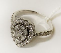 MULTI STONE DIAMOND RING APPROX 1 CARAT DIAMONDS ON 18 CARAT GOLD BAND - SIZE M / N