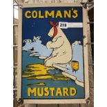 ENAMEL COLEMANS MUSTARD SIGN - 34.3CMS (H) X 24.2CMS (W) APPROX