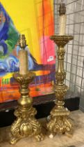 TWO ORNATE LAMPS A/F 68CMS (H) LARGEST & 54CMS (H) SMALLEST