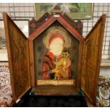 WOODEN CABINET WITH RUSSIAN LEADER PICTURES - 122CMS (H) APPROX