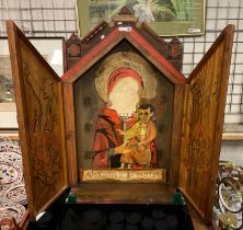WOODEN CABINET WITH RUSSIAN LEADER PICTURES - 122CMS (H) APPROX