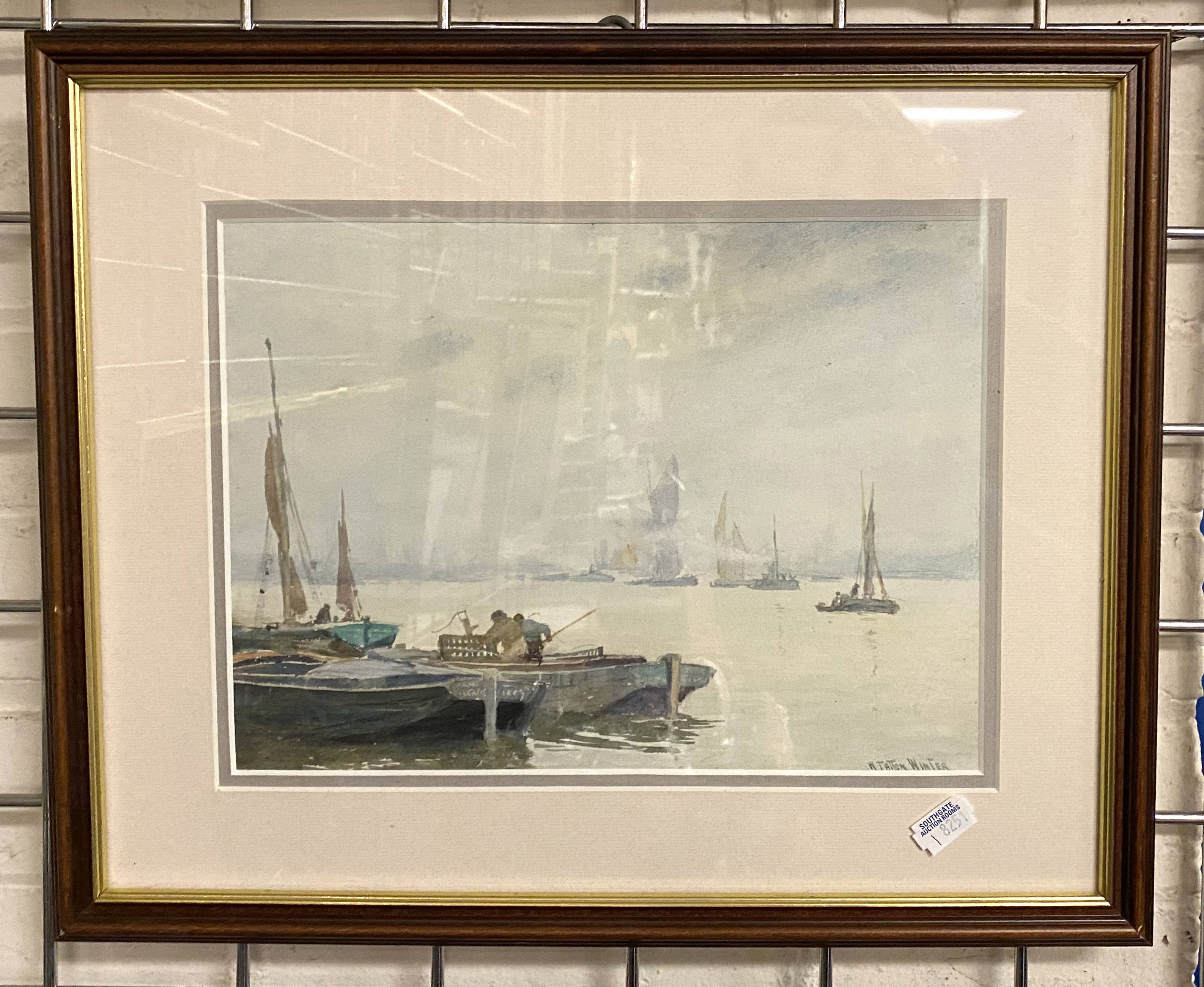 W TATTON WINTER FRAMED WATERCOLOUR OF SHIPS AT SEA - 20.5 X 28 CMS INNER FRAME APPROX