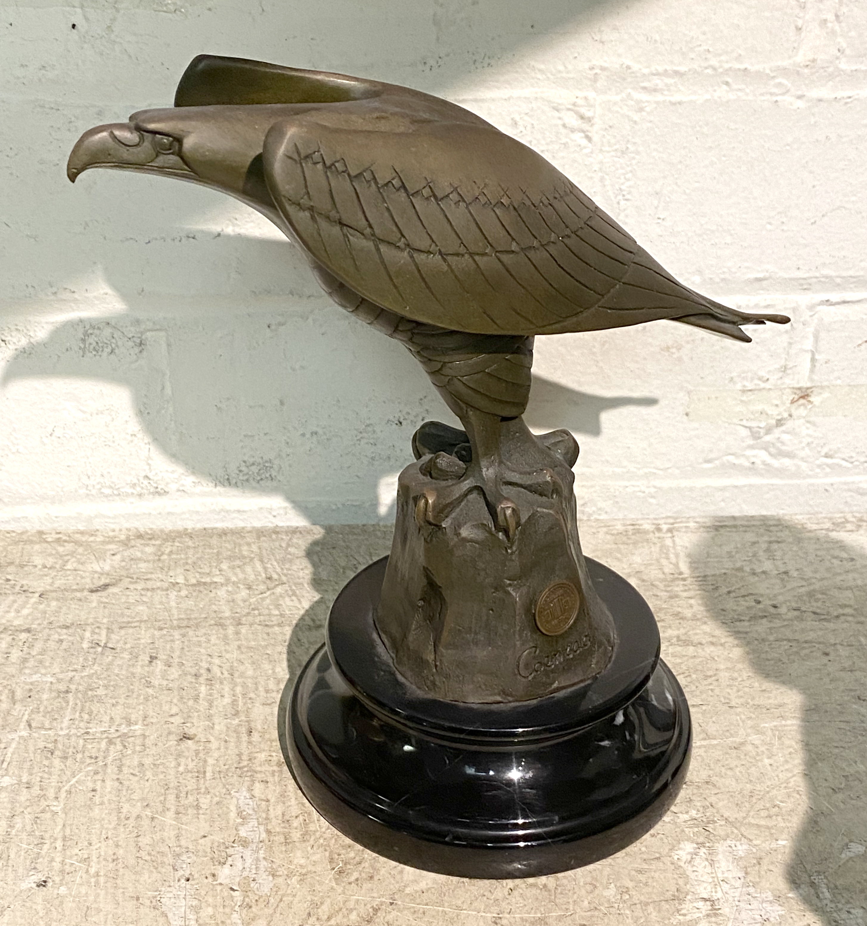 BRONZE EAGLE ON STAND - SIGNED BY FOULDRY 20.5CMS (H) APPROX