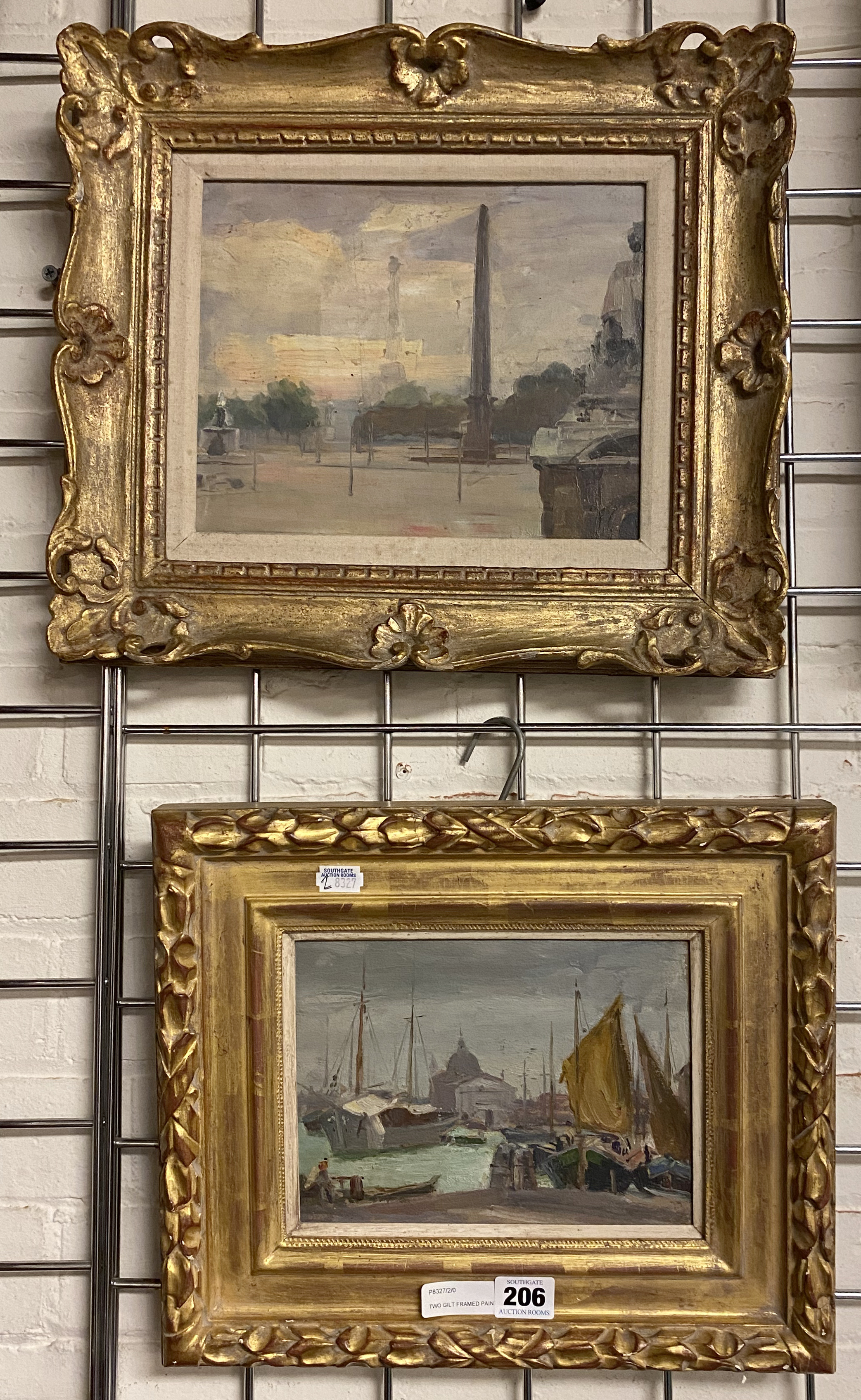 TWO GILT FRAMED PAINTINGS - OIL ON BOARD 17CM X 22CM, 22CM X 26CM