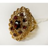 9 CARAT GOLD & GARNET RING - SIZE N - 6.3 GRAMS APPROX