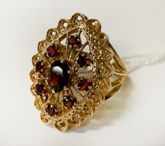 9 CARAT GOLD & GARNET RING - SIZE N - 6.3 GRAMS APPROX