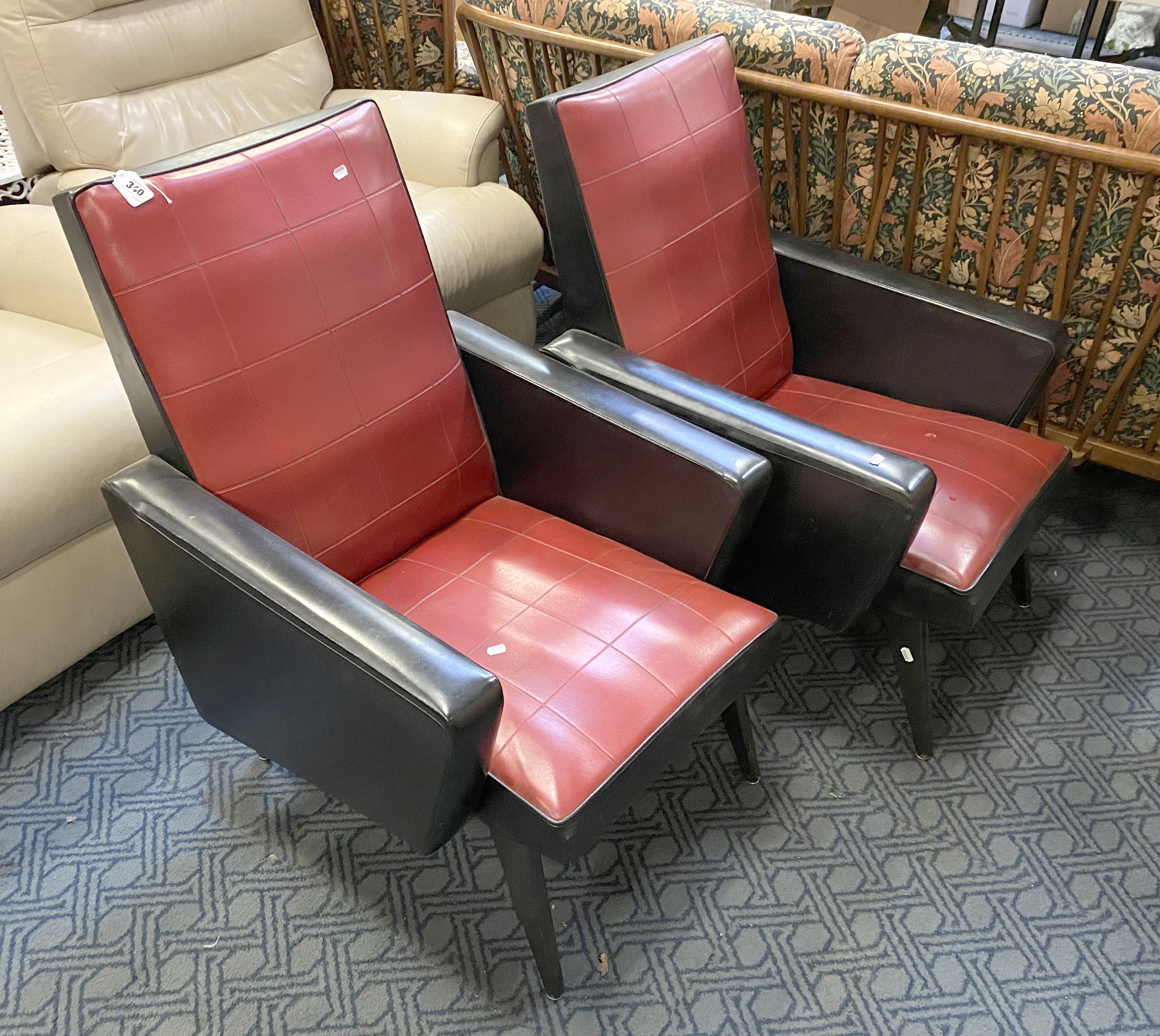 TWO RETRO BLACK & RED CHAIRS