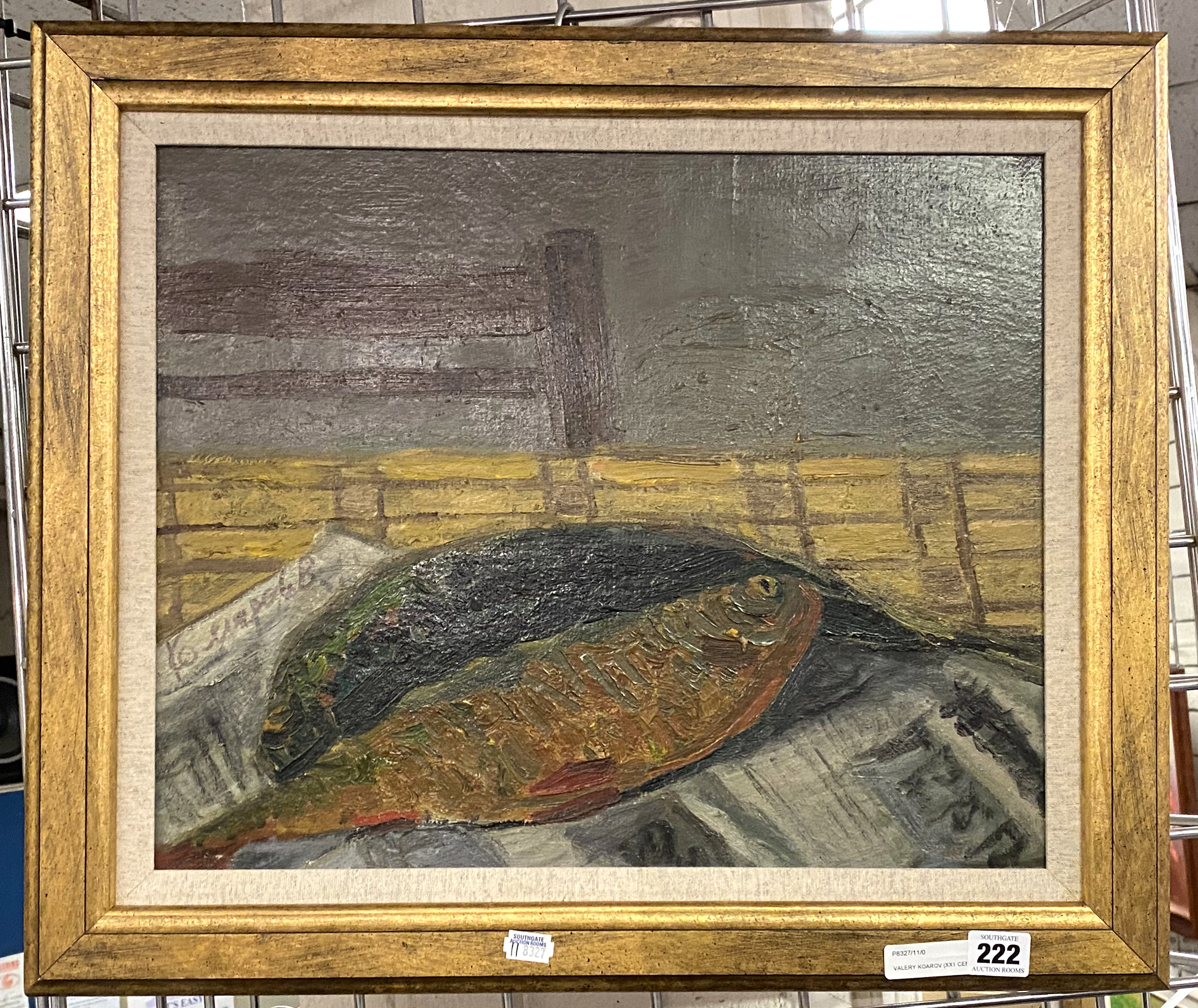 VALERY KOAROV (XX1 CENTURY) STILL LIFE WITH FISH - OIL ON BOARD 38CM X 47CM