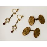 9CT GOLD CUFFLINKS & EARRINGS - 4.5 GRAMS APPROX