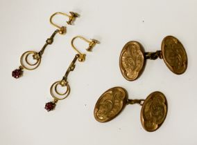 9CT GOLD CUFFLINKS & EARRINGS - 4.5 GRAMS APPROX