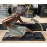 ART DECO FIGURE WITH A PARROT IN METAL 30CMS (H) APPROX