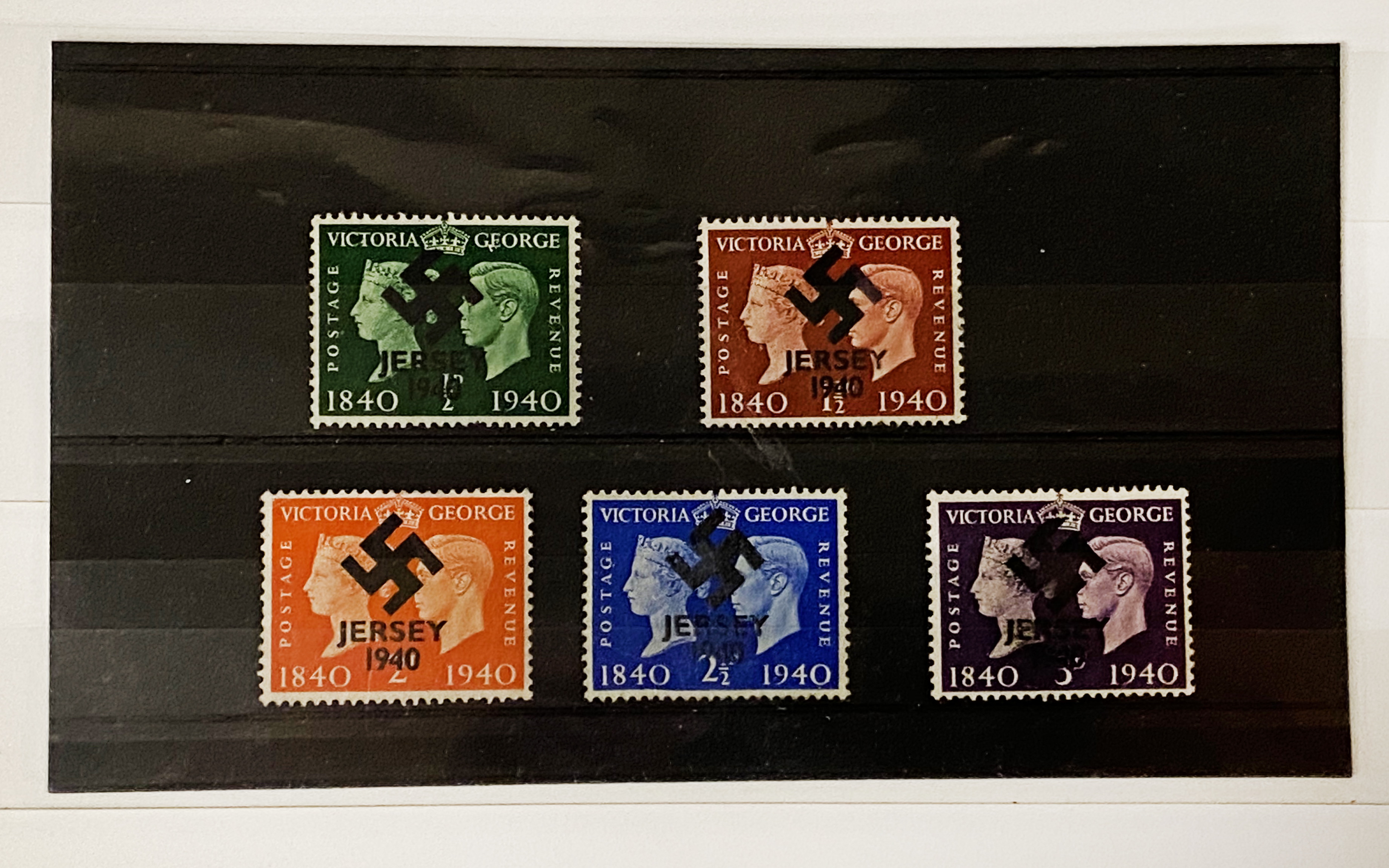 WITHDRAWN JERSEY 1940 POSTAGE STAMP WITH GERMAN OVERPRINT DURING THE GERMAN OCCUPATION