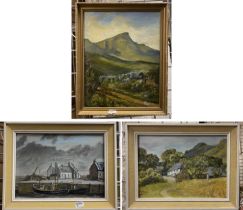 THREE LANDSCAPES SIGNED C.HINN - 2 ON BOARD & 2 ON CANVAS