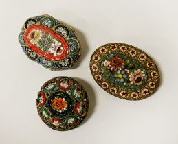 THREE MICRO MOSAIC BROOCHES WITH FLOWER DETAIL