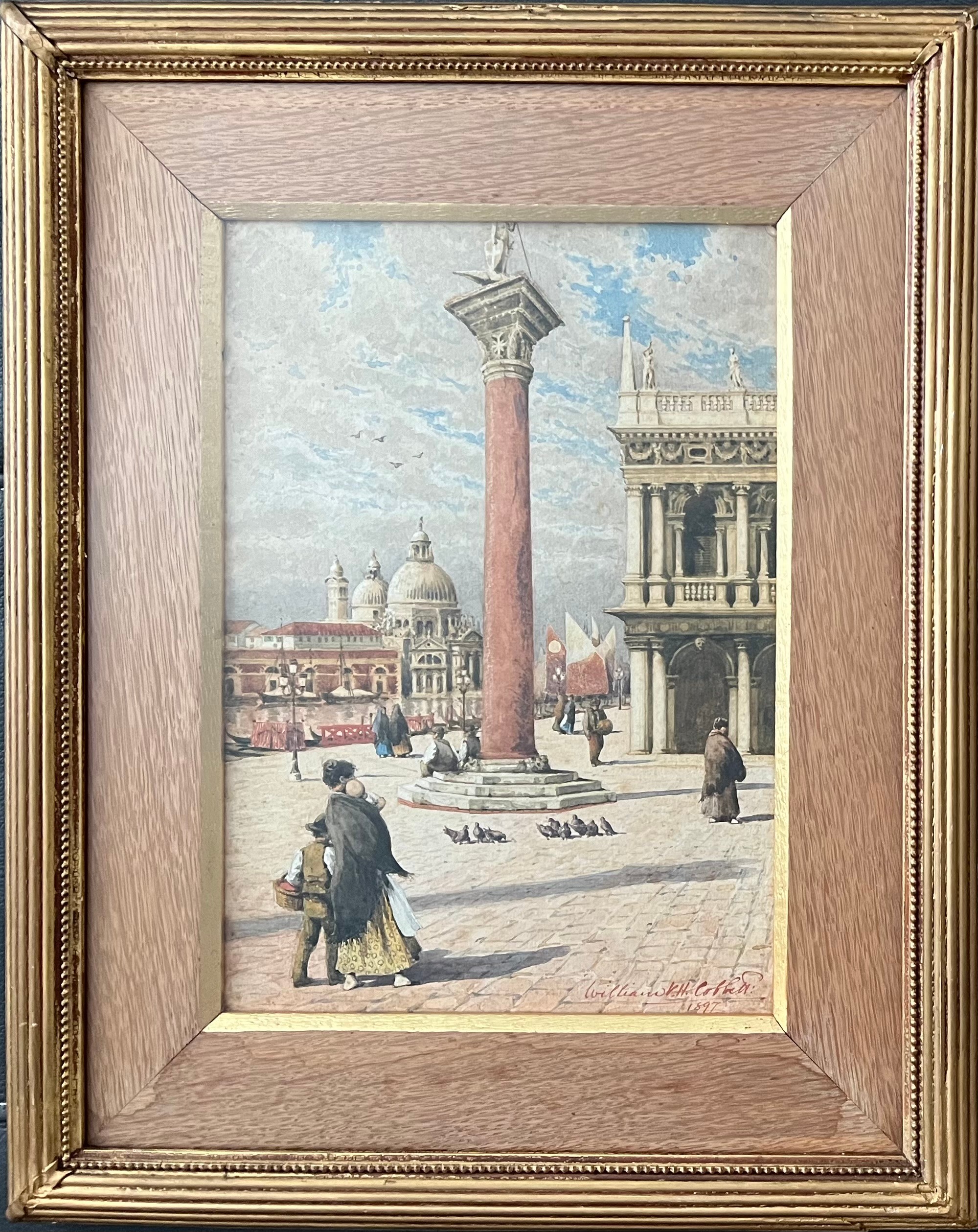 WILLIAM VINES HOLT COBBETT (ACT 1880-1910) WATERCOLOUR ''ST MARKS SQUARE VENICE'' SIGNED & DATED -